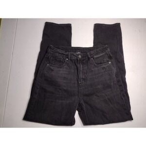 American Eagle Mom Straight Jeans Black Distressed Comfort Stretch Size 8 Long
